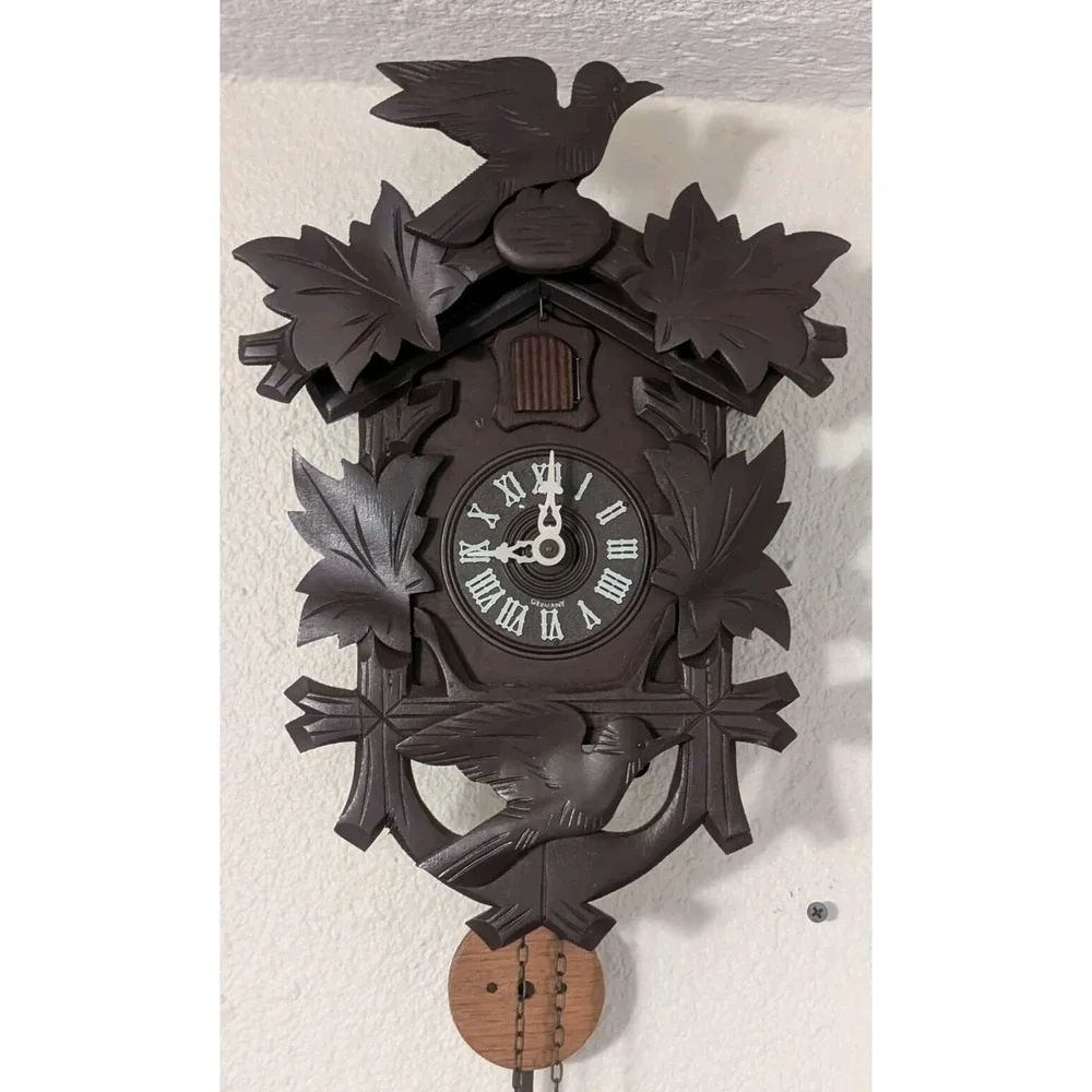 Vintage Mid Century Cuckoo Clock West Germany Traditional Style Dark Wood Time